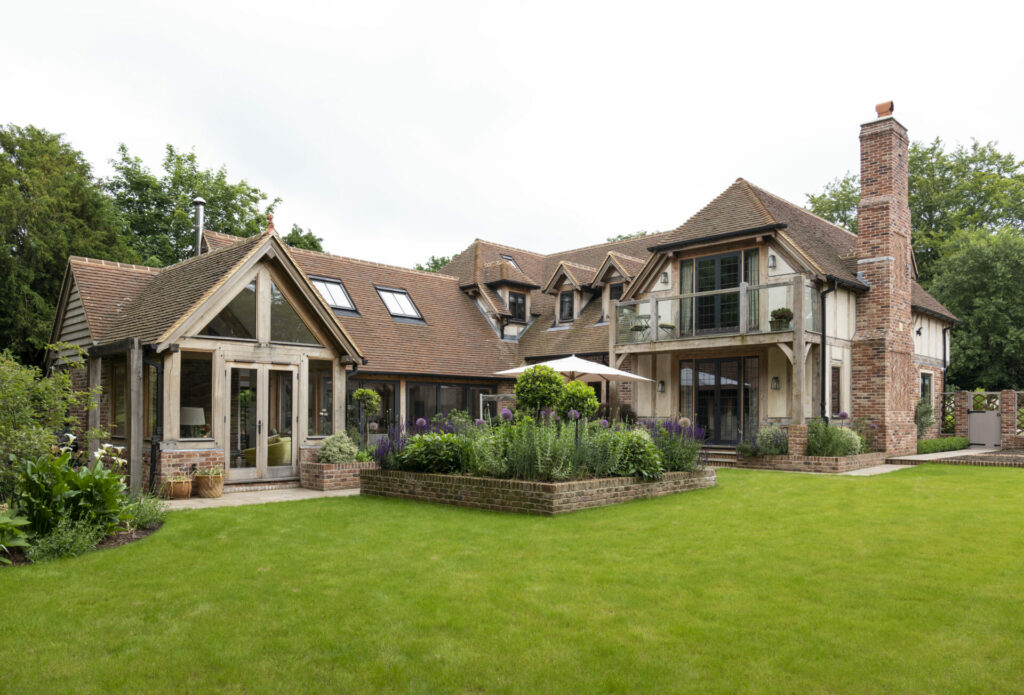 Rear of oak frame cottage in the country