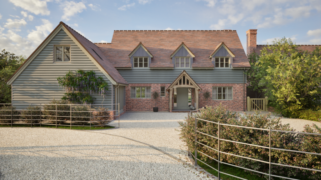 CGI of an oak frame house