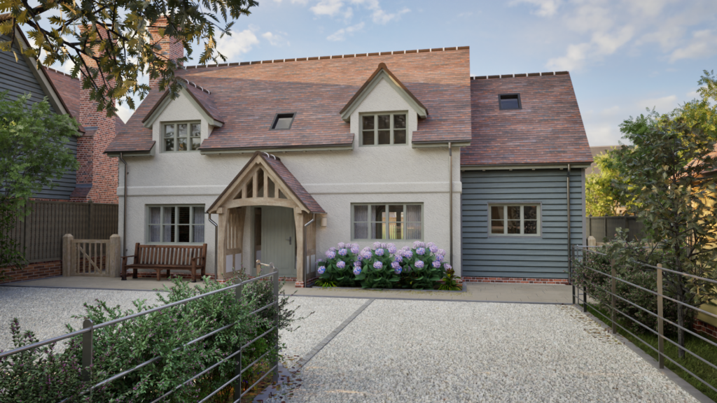 CGI of an oak frame house