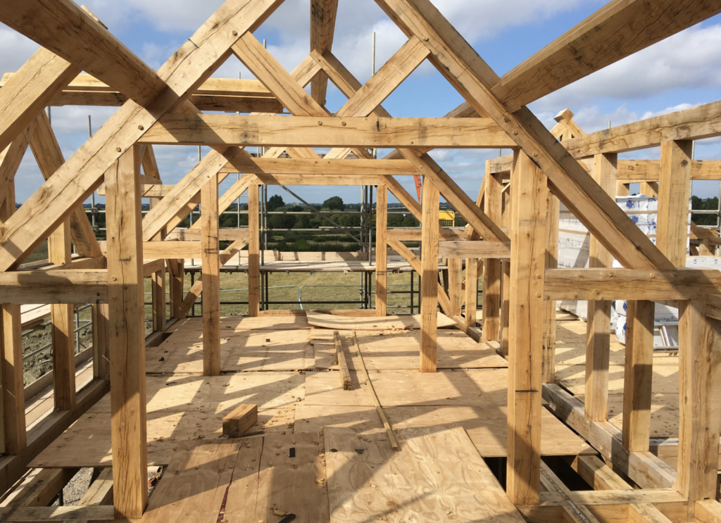 oak frame home under construction